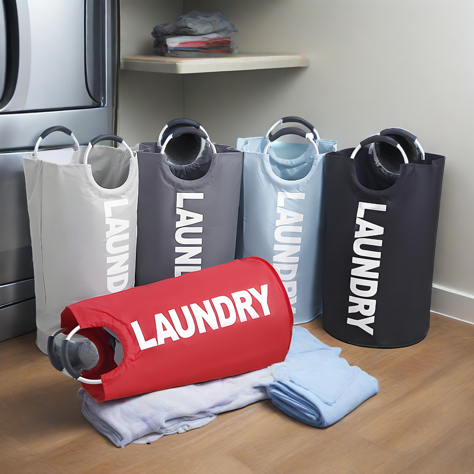 25.1gal Extra Large Foldable Laundry Basket Hamper Bag (Aluminum Full Loop Handle) - Tall Collapsible Fabric Clothes Bin For Bedroom, Bathroom, College Dorm Storage, Closet Organization & Washing (Space-Saving Design) - Image 14