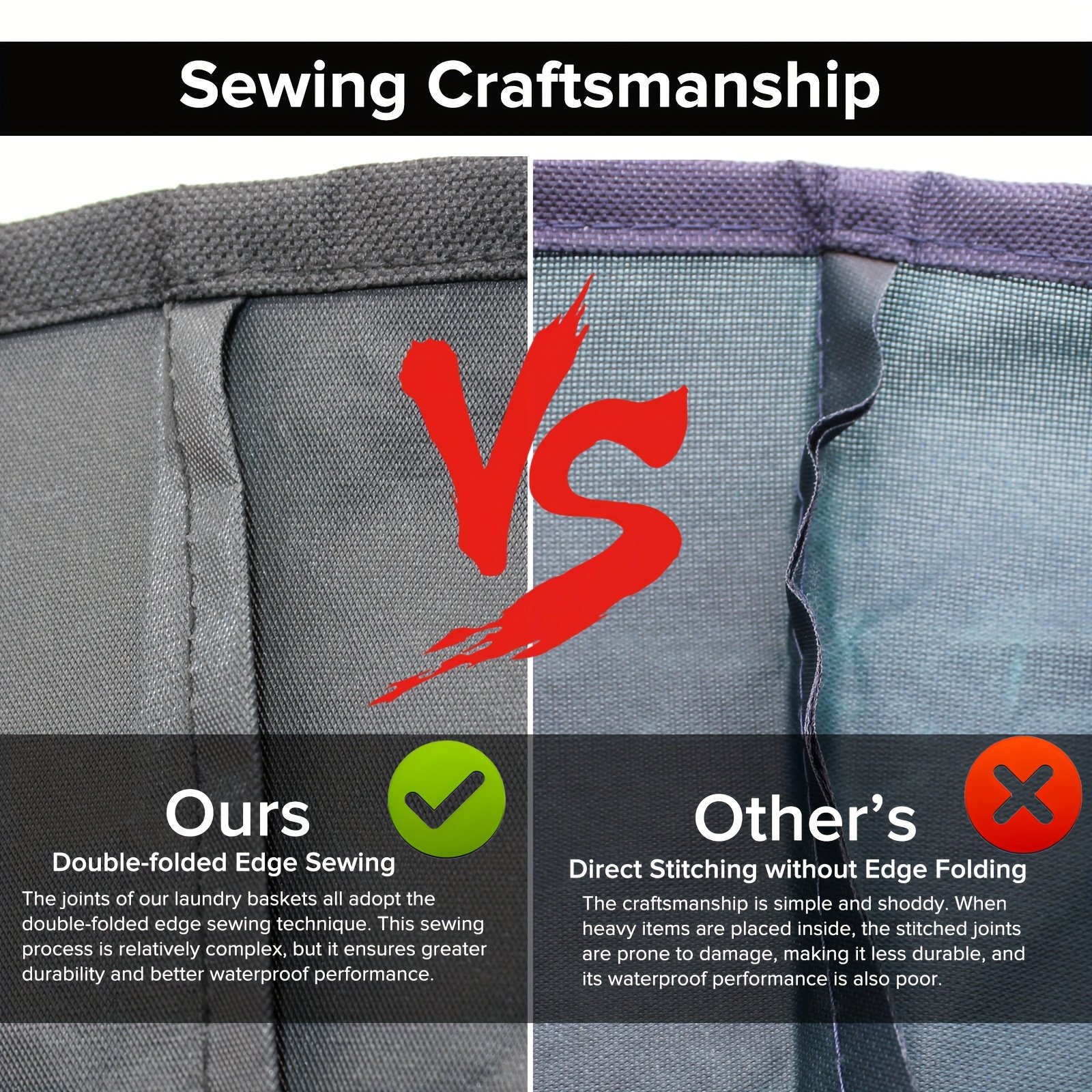 25.1gal Extra Large Foldable Laundry Basket Hamper Bag (Aluminum Full Loop Handle) - Tall Collapsible Fabric Clothes Bin For Bedroom, Bathroom, College Dorm Storage, Closet Organization & Washing (Space-Saving Design) - Image 6